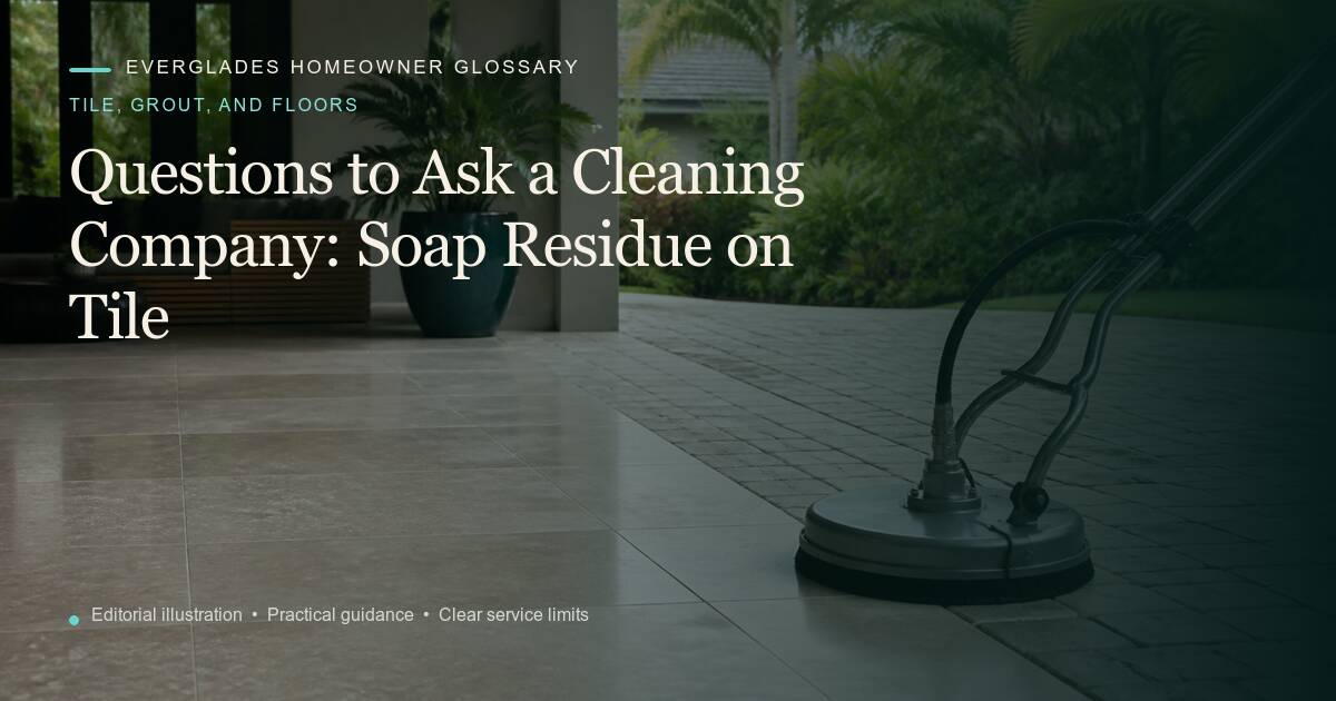 Editorial illustration for Soap Residue on Tile, part of the tile, grout, and floors glossary.