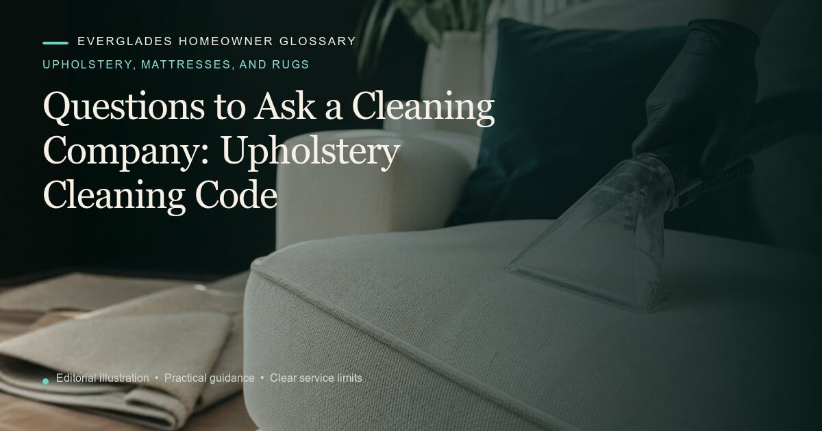 Editorial illustration for Upholstery Cleaning Code, part of the upholstery, mattresses, and rugs glossary.