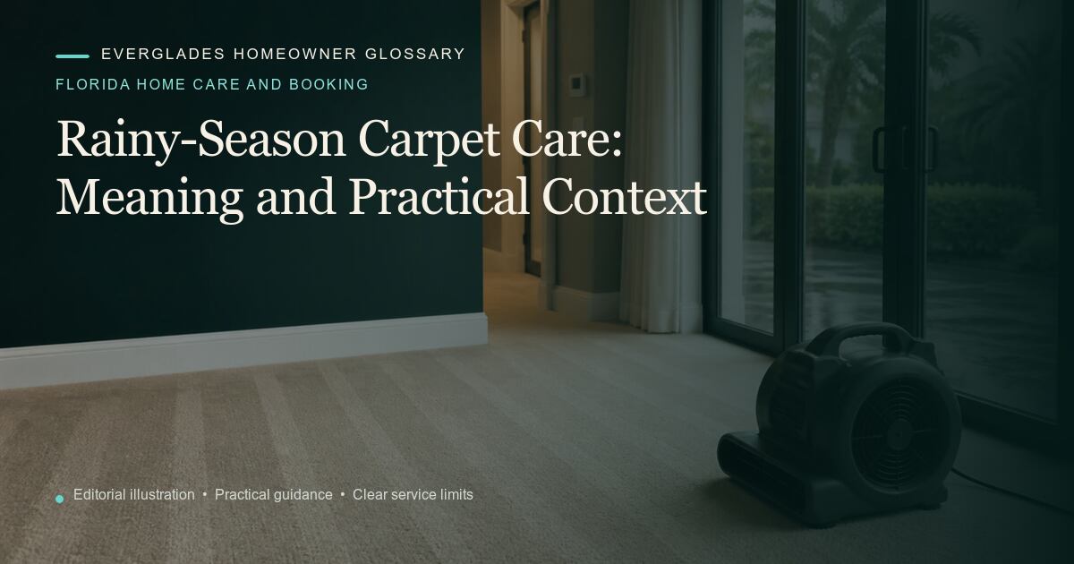 Editorial illustration for Rainy-Season Carpet Care, part of the florida home care and booking glossary.
