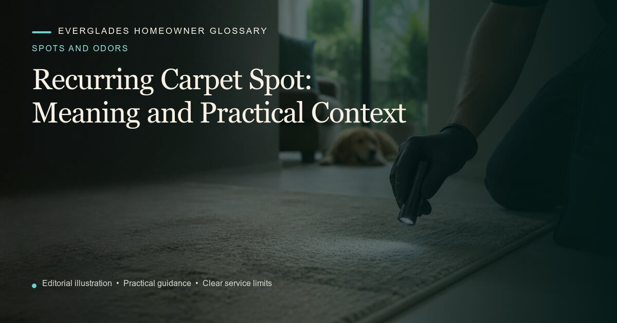 Editorial illustration for Recurring Carpet Spot, part of the spots and odors glossary.