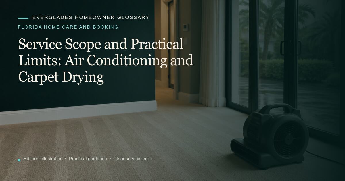 Editorial illustration for Air Conditioning and Carpet Drying, part of the florida home care and booking glossary.