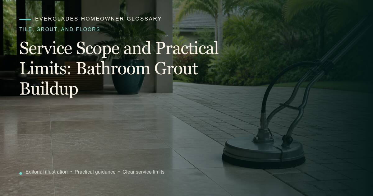 Editorial illustration for Bathroom Grout Buildup, part of the tile, grout, and floors glossary.