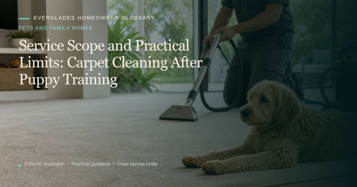 Editorial illustration for Carpet Cleaning After Puppy Training, part of the pets and family homes glossary.