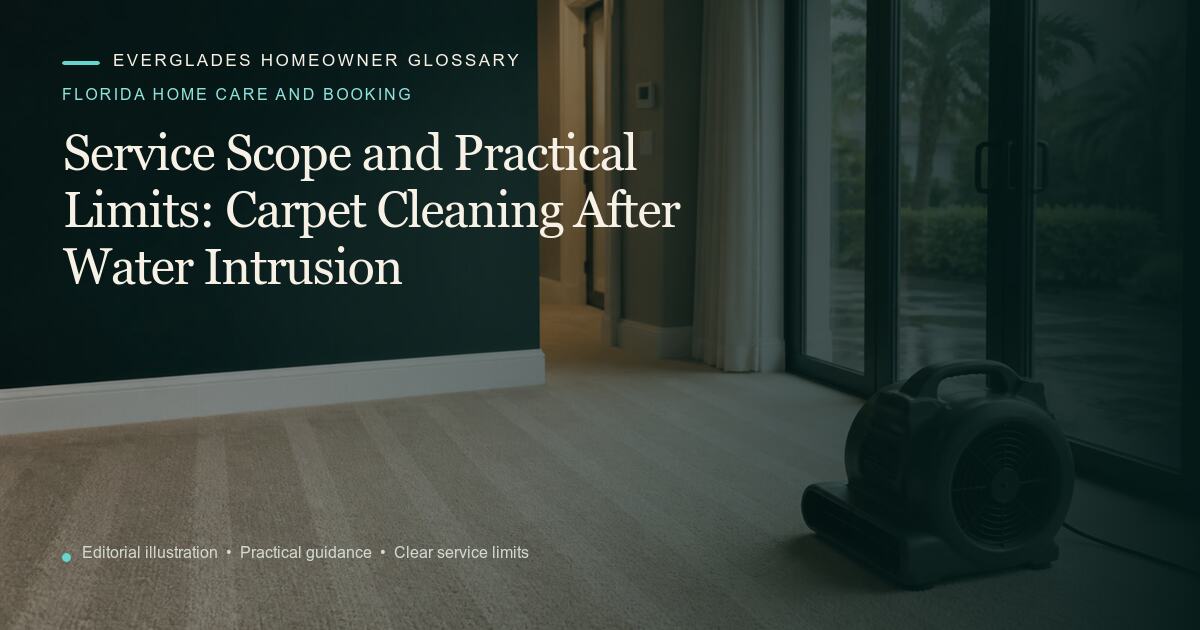 Editorial illustration for Carpet Cleaning After Water Intrusion, part of the florida home care and booking glossary.