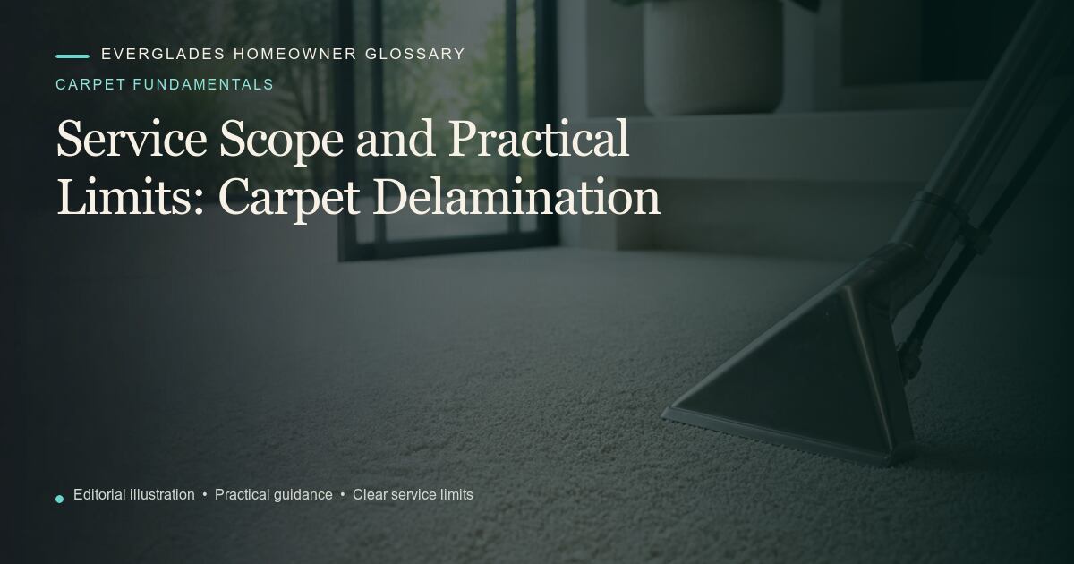Editorial illustration for Carpet Delamination, part of the carpet fundamentals glossary.