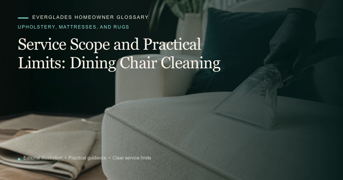Editorial illustration for Dining Chair Cleaning, part of the upholstery, mattresses, and rugs glossary.