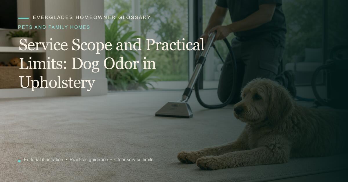 Editorial illustration for Dog Odor in Upholstery, part of the pets and family homes glossary.