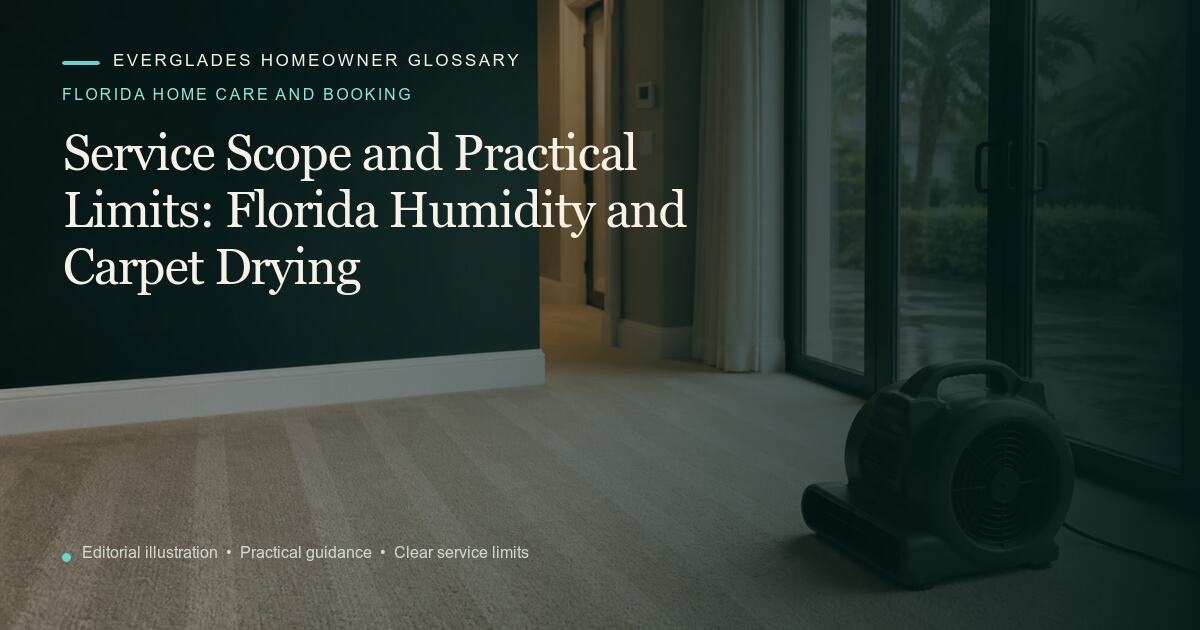 Editorial illustration for Florida Humidity and Carpet Drying, part of the florida home care and booking glossary.
