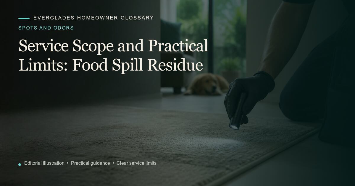Editorial illustration for Food Spill Residue, part of the spots and odors glossary.