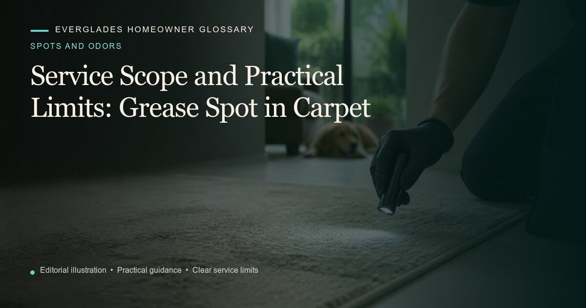 Editorial illustration for Grease Spot in Carpet, part of the spots and odors glossary.