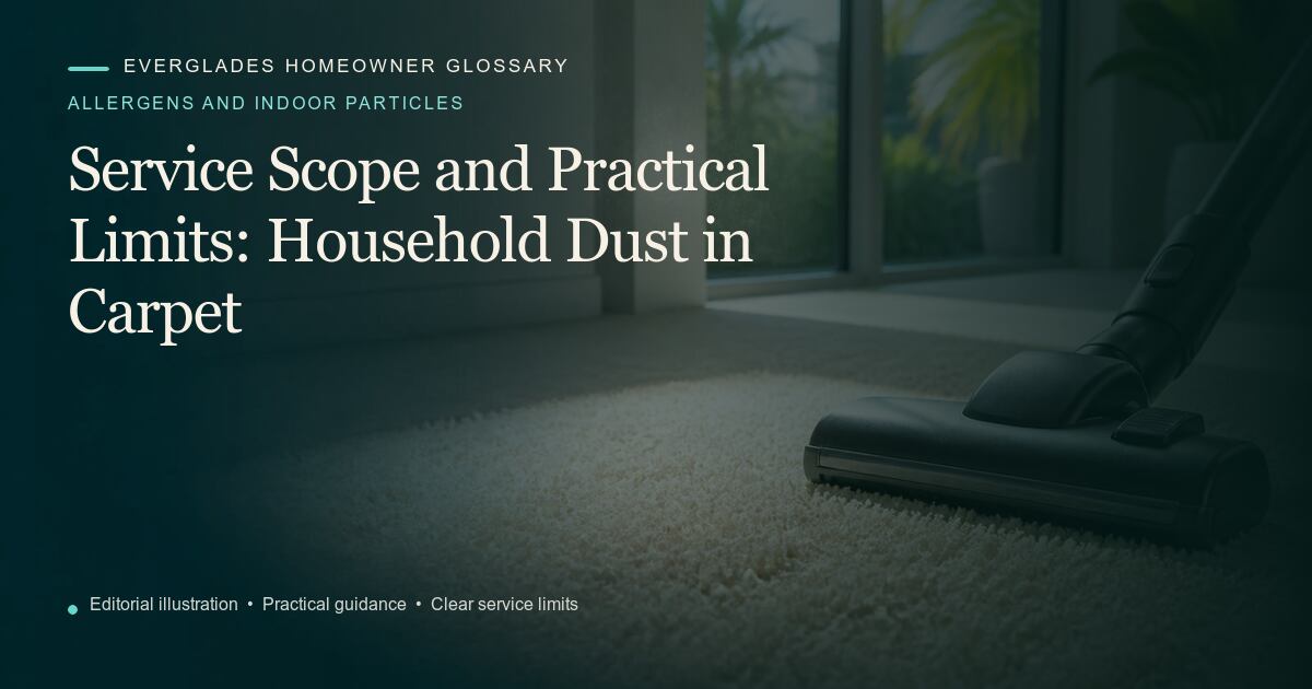 Editorial illustration for Household Dust in Carpet, part of the allergens and indoor particles glossary.
