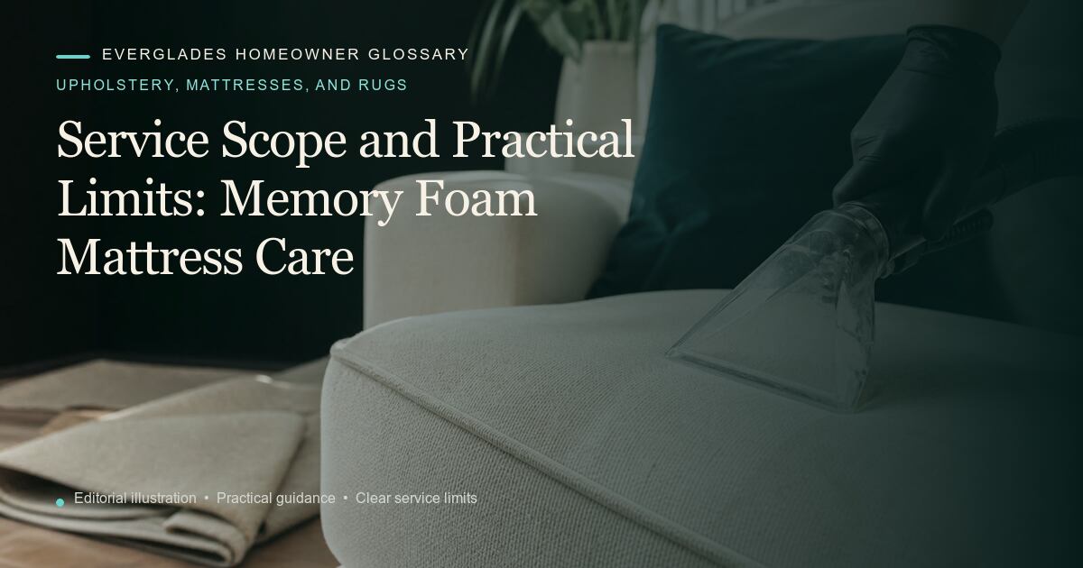Editorial illustration for Memory Foam Mattress Care, part of the upholstery, mattresses, and rugs glossary.