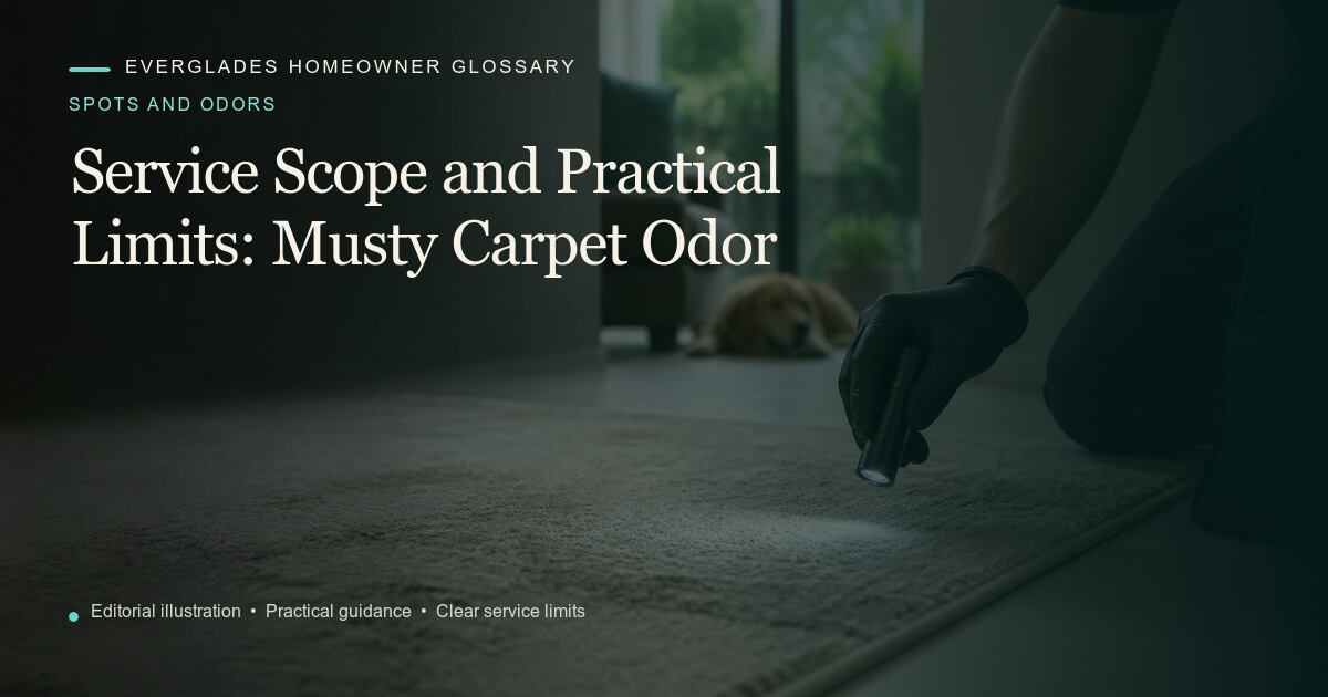Editorial illustration for Musty Carpet Odor, part of the spots and odors glossary.