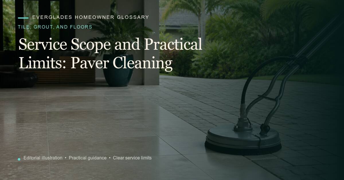 Editorial illustration for Paver Cleaning, part of the tile, grout, and floors glossary.
