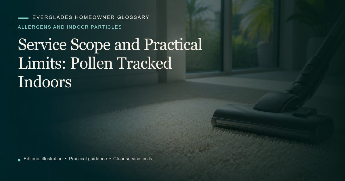 Editorial illustration for Pollen Tracked Indoors, part of the allergens and indoor particles glossary.