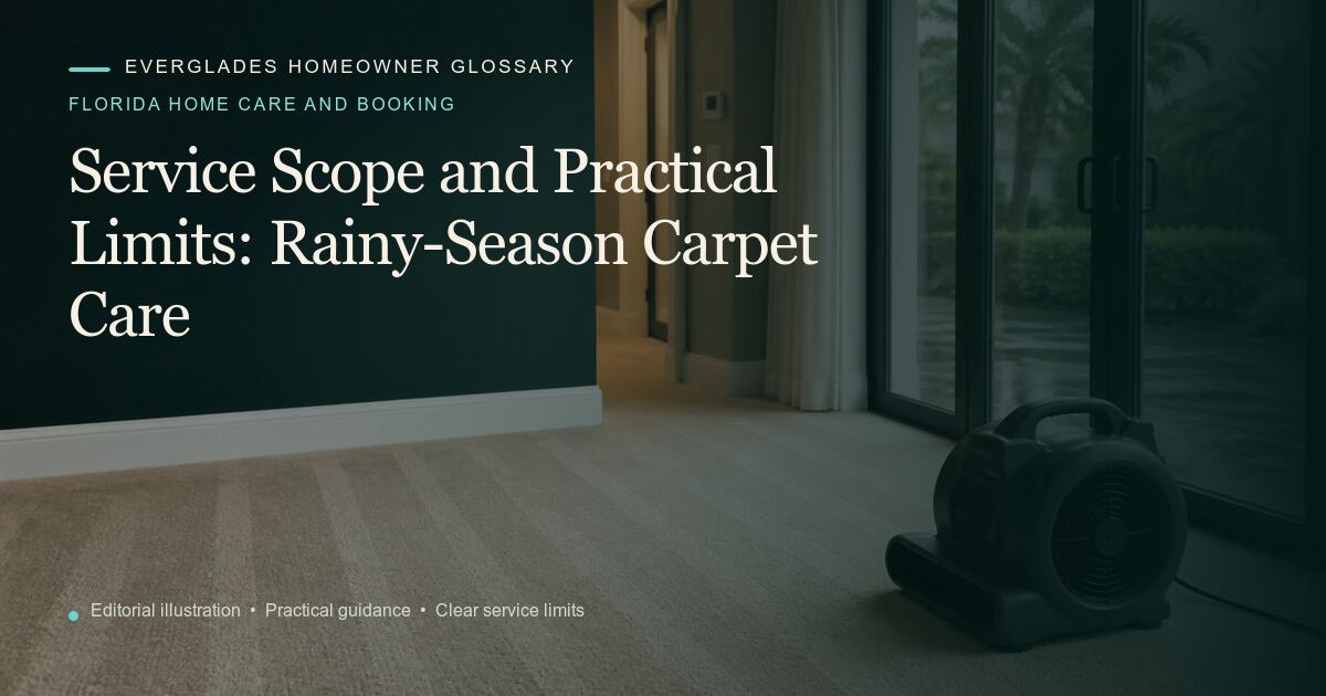 Editorial illustration for Rainy-Season Carpet Care, part of the florida home care and booking glossary.