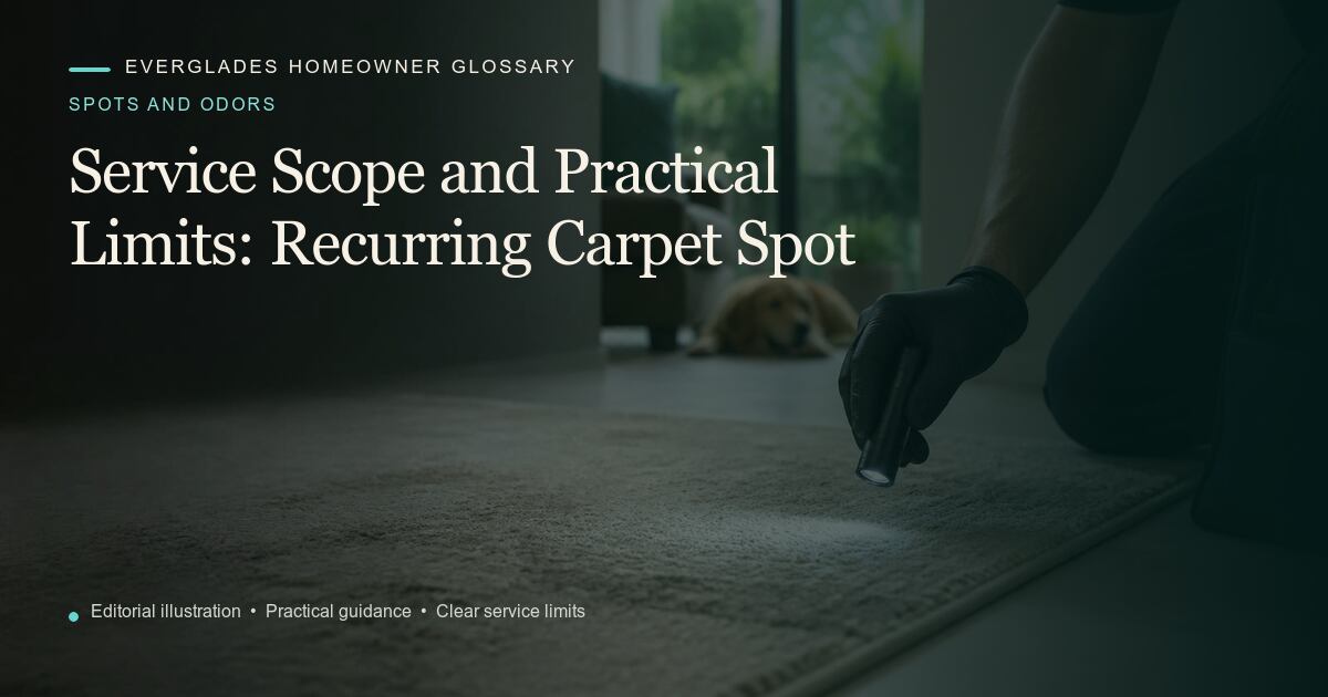 Editorial illustration for Recurring Carpet Spot, part of the spots and odors glossary.