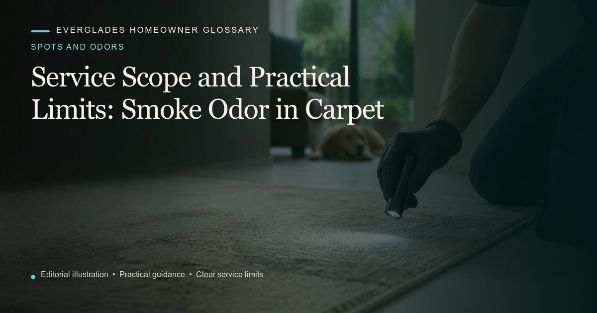 Editorial illustration for Smoke Odor in Carpet, part of the spots and odors glossary.