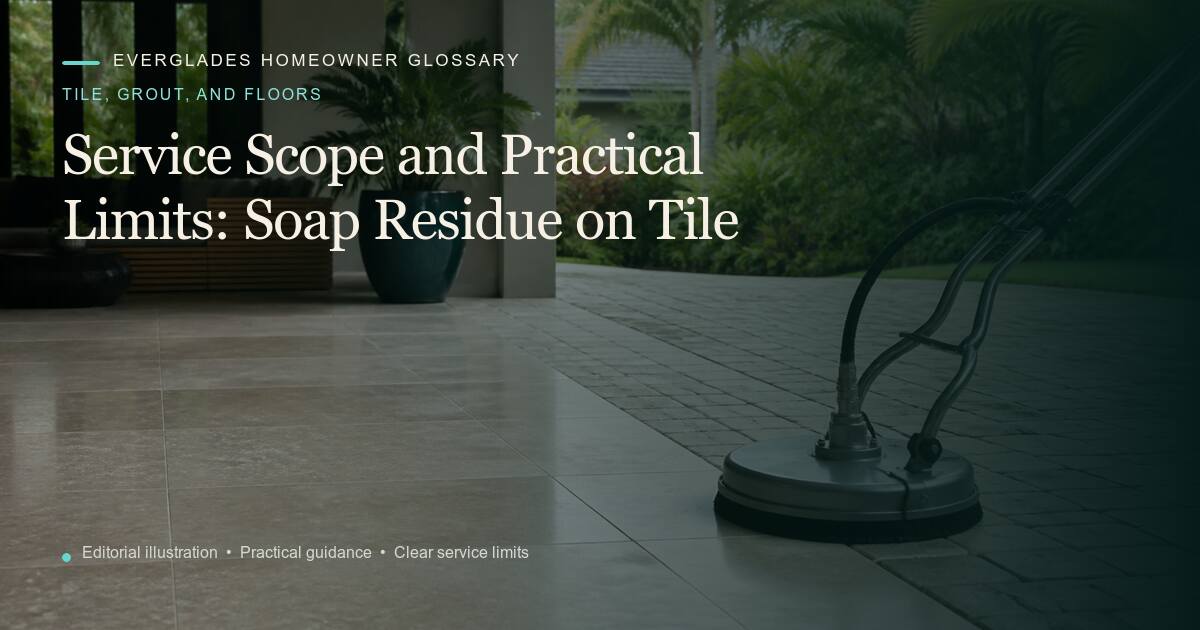 Editorial illustration for Soap Residue on Tile, part of the tile, grout, and floors glossary.
