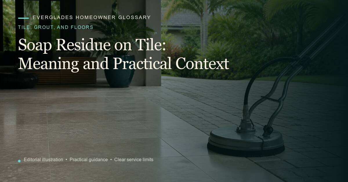 Editorial illustration for Soap Residue on Tile, part of the tile, grout, and floors glossary.