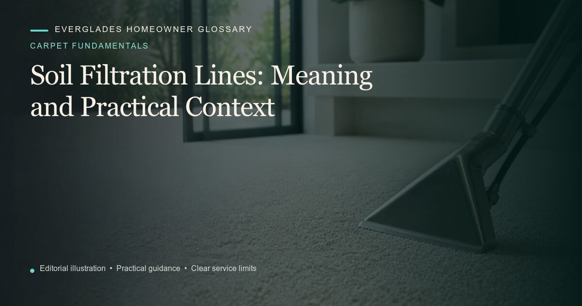 Editorial illustration for Soil Filtration Lines, part of the carpet fundamentals glossary.
