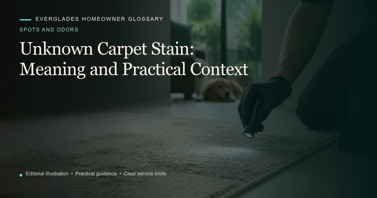 Editorial illustration for Unknown Carpet Stain, part of the spots and odors glossary.