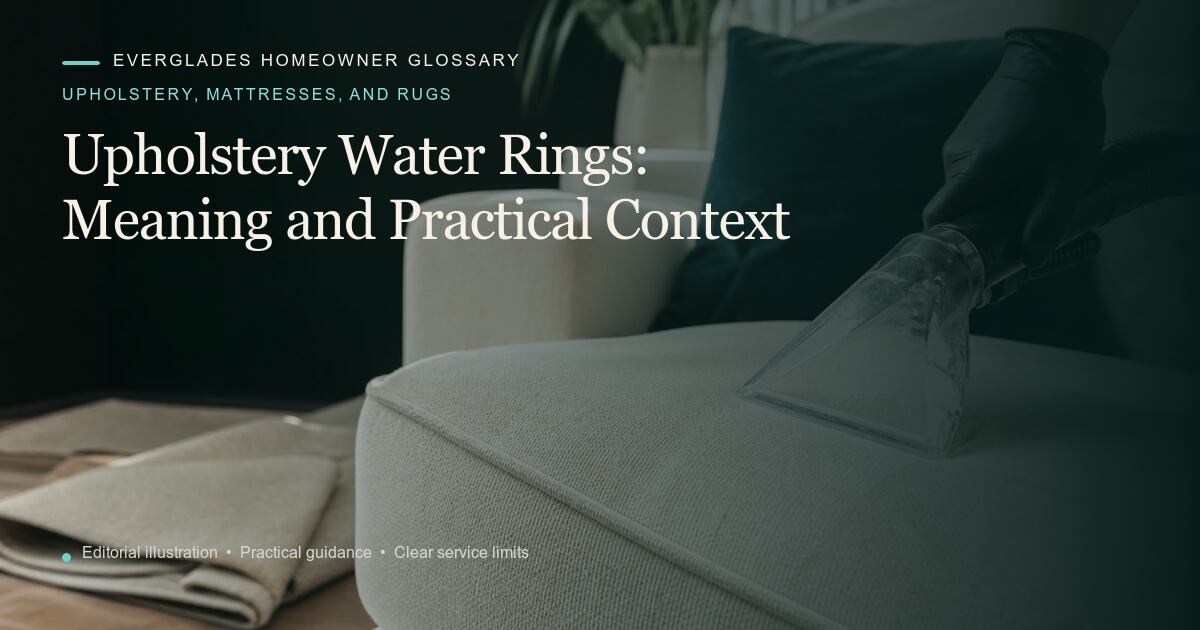 Editorial illustration for Upholstery Water Rings, part of the upholstery, mattresses, and rugs glossary.