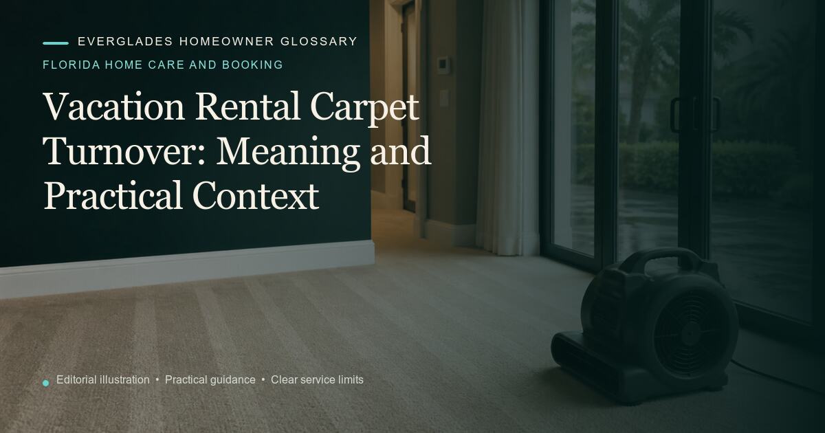 Editorial illustration for Vacation Rental Carpet Turnover, part of the florida home care and booking glossary.