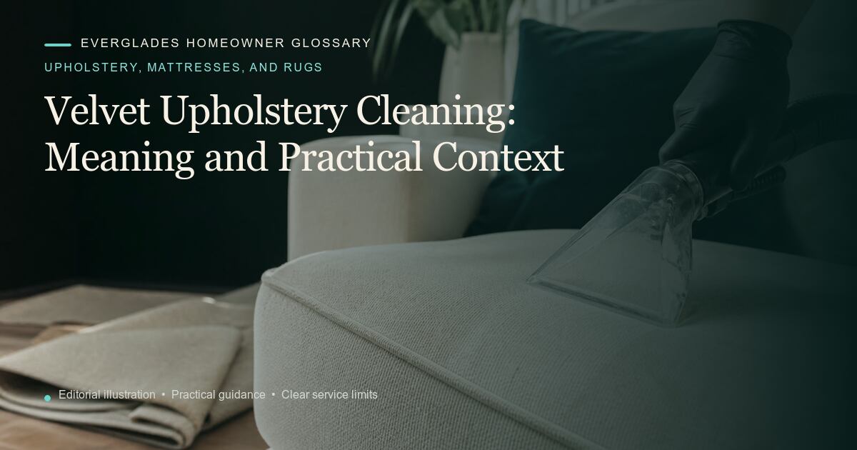 Editorial illustration for Velvet Upholstery Cleaning, part of the upholstery, mattresses, and rugs glossary.