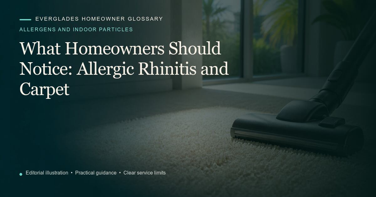 Editorial illustration for Allergic Rhinitis and Carpet, part of the allergens and indoor particles glossary.