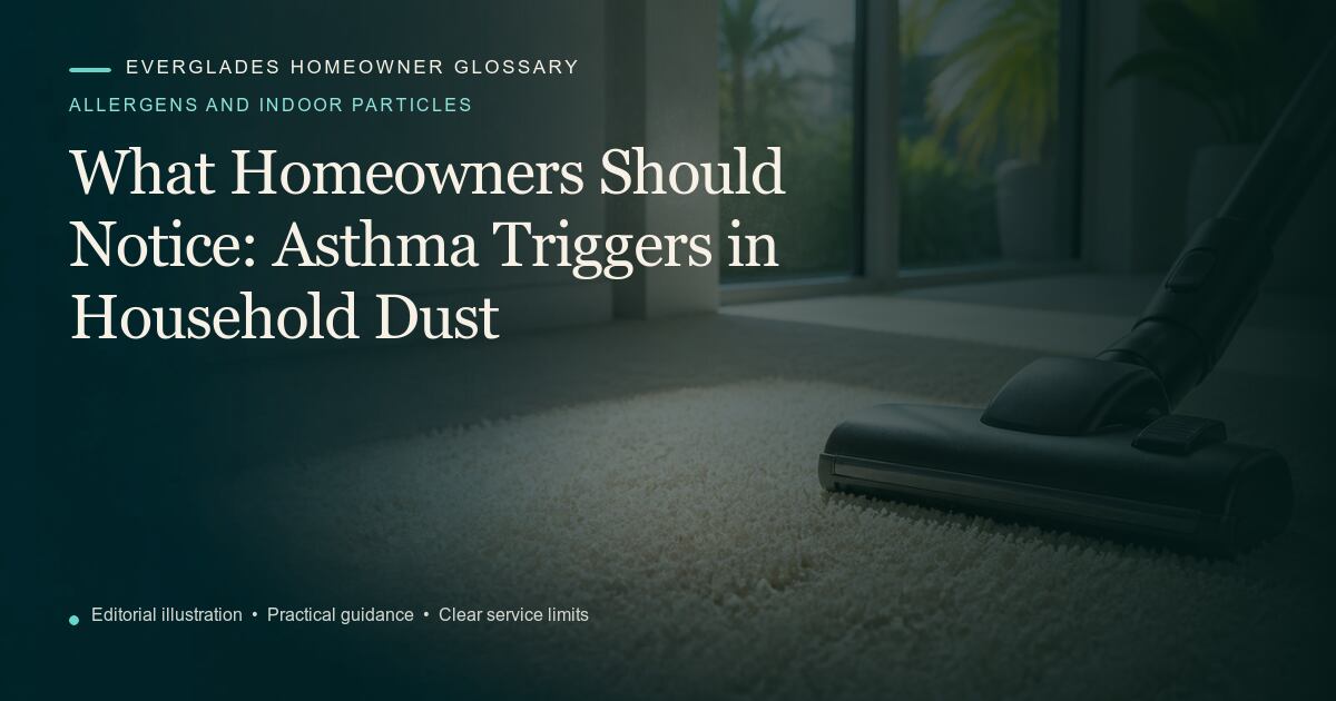 Editorial illustration for Asthma Triggers in Household Dust, part of the allergens and indoor particles glossary.