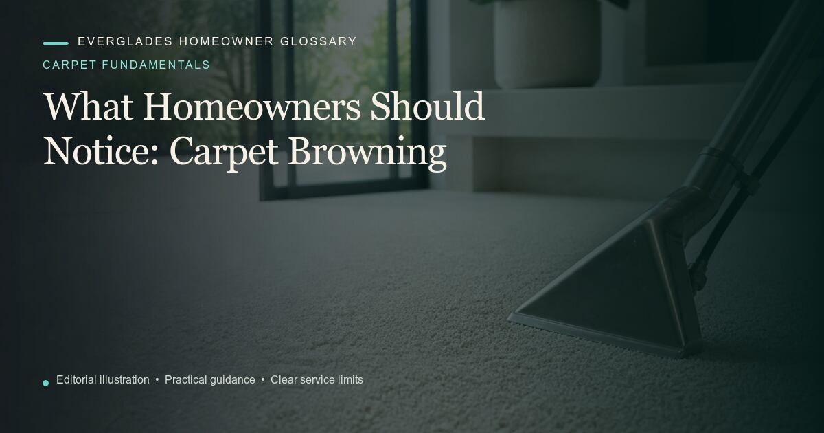 Editorial illustration for Carpet Browning, part of the carpet fundamentals glossary.
