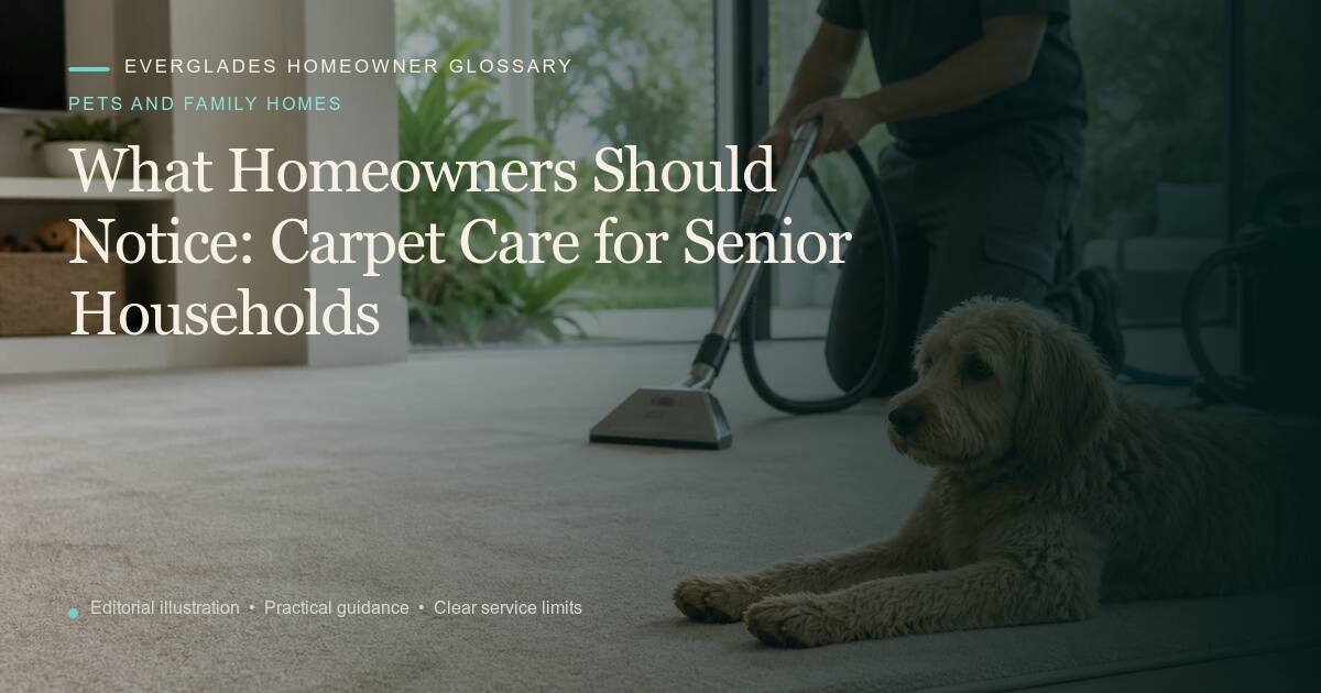 Editorial illustration for Carpet Care for Senior Households, part of the pets and family homes glossary.