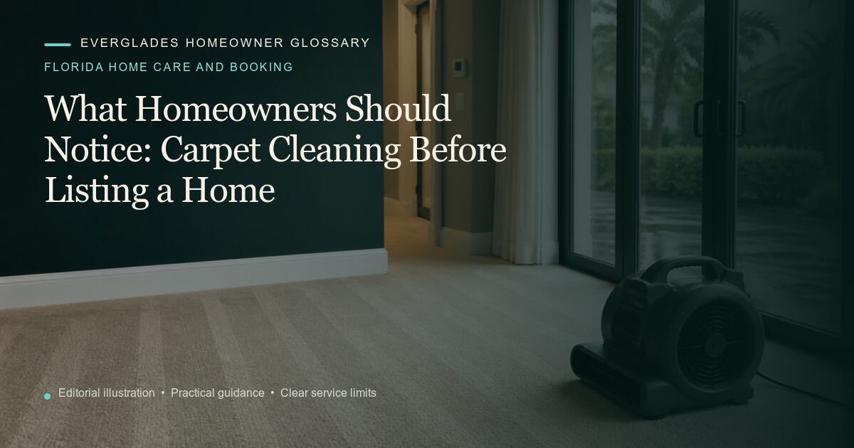 Editorial illustration for Carpet Cleaning Before Listing a Home, part of the florida home care and booking glossary.