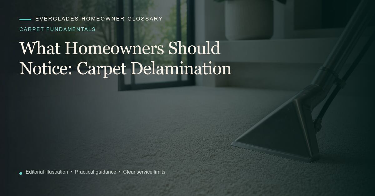 Editorial illustration for Carpet Delamination, part of the carpet fundamentals glossary.