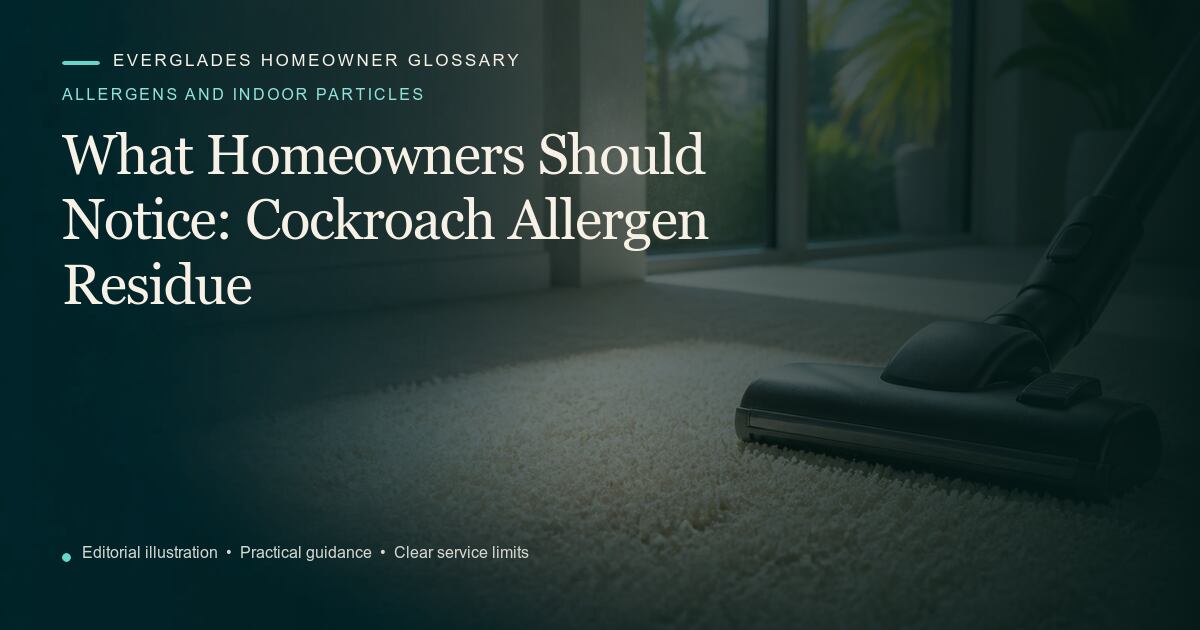 Editorial illustration for Cockroach Allergen Residue, part of the allergens and indoor particles glossary.