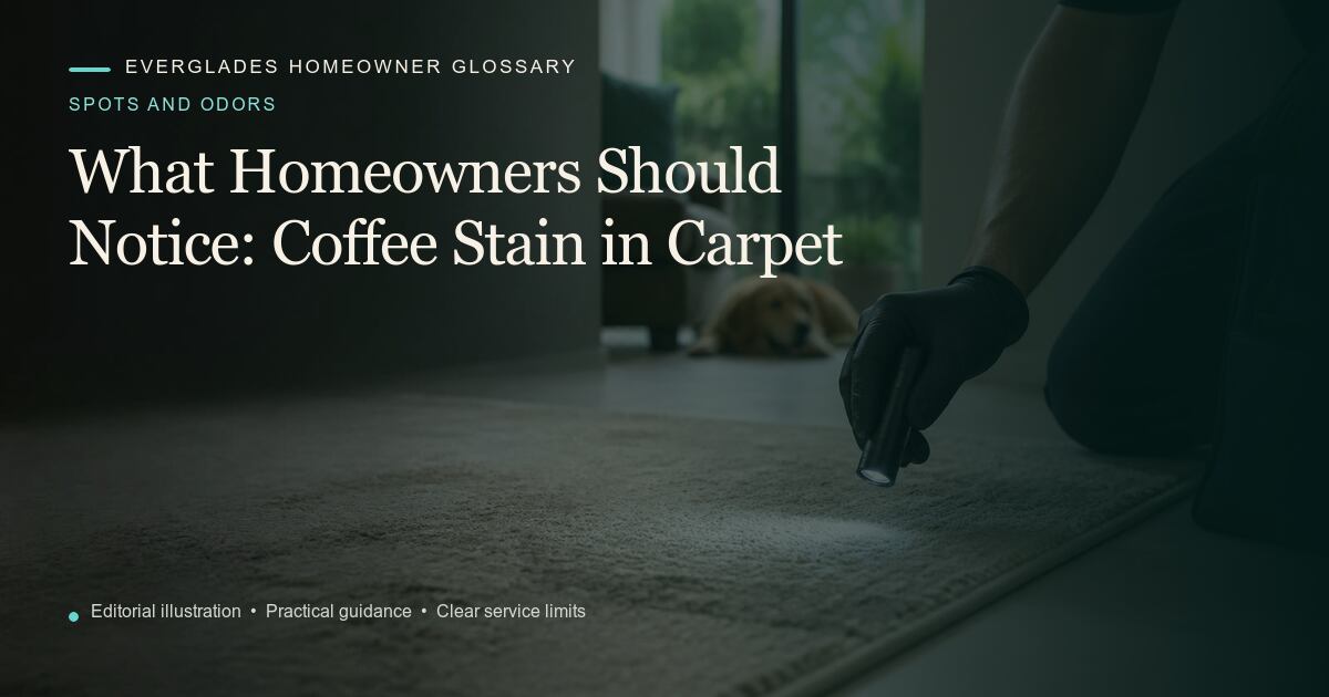 Editorial illustration for Coffee Stain in Carpet, part of the spots and odors glossary.