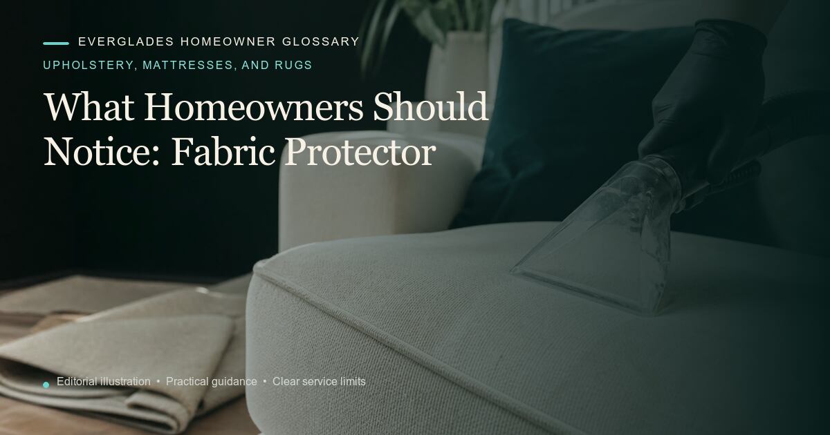 Editorial illustration for Fabric Protector, part of the upholstery, mattresses, and rugs glossary.