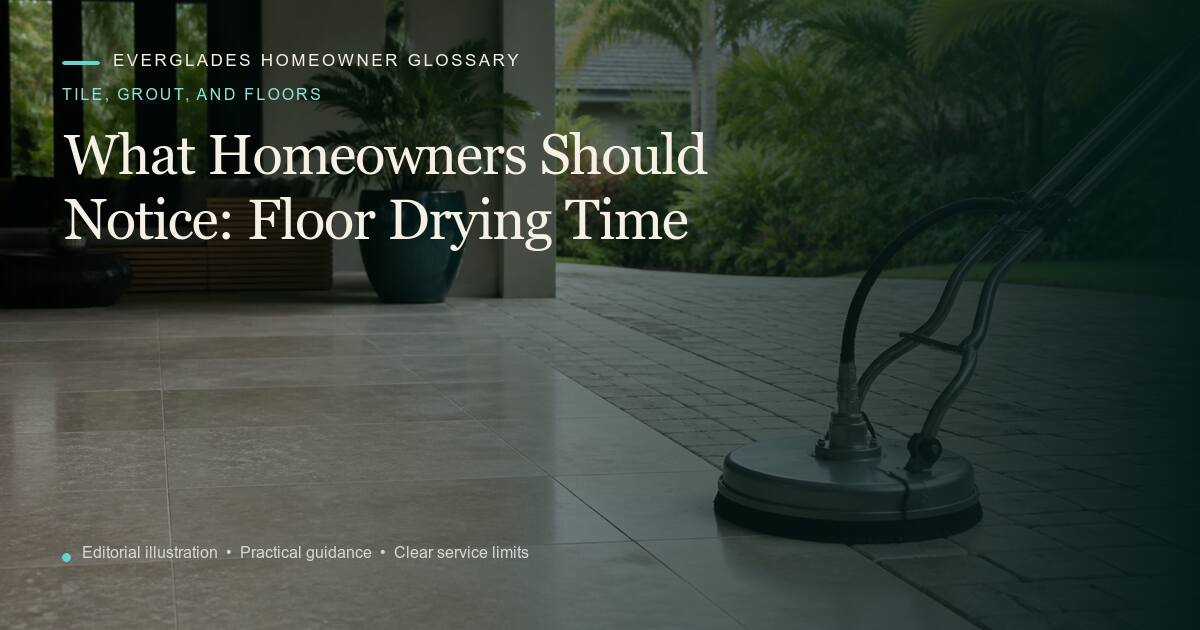 Editorial illustration for Floor Drying Time, part of the tile, grout, and floors glossary.