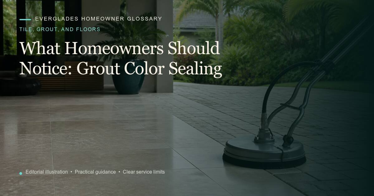 Editorial illustration for Grout Color Sealing, part of the tile, grout, and floors glossary.