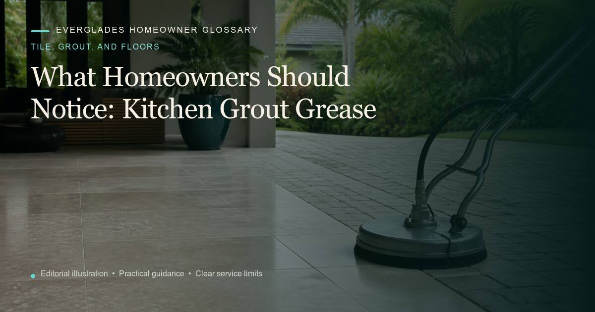 Editorial illustration for Kitchen Grout Grease, part of the tile, grout, and floors glossary.
