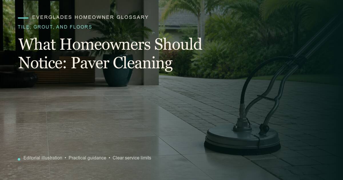 Editorial illustration for Paver Cleaning, part of the tile, grout, and floors glossary.