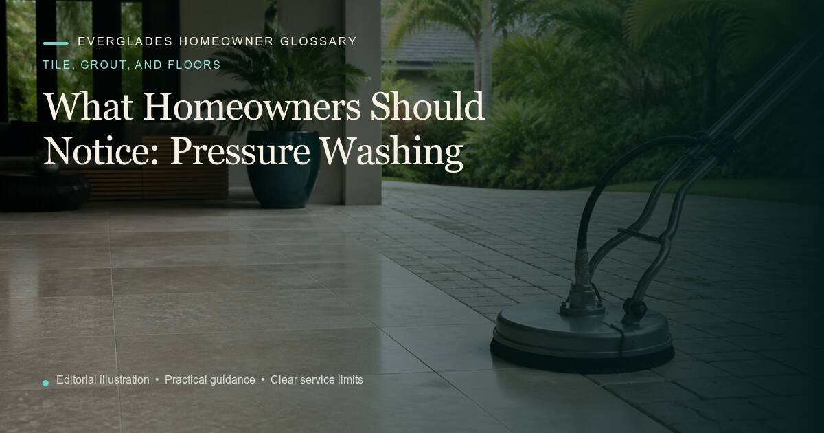 Editorial illustration for Pressure Washing, part of the tile, grout, and floors glossary.