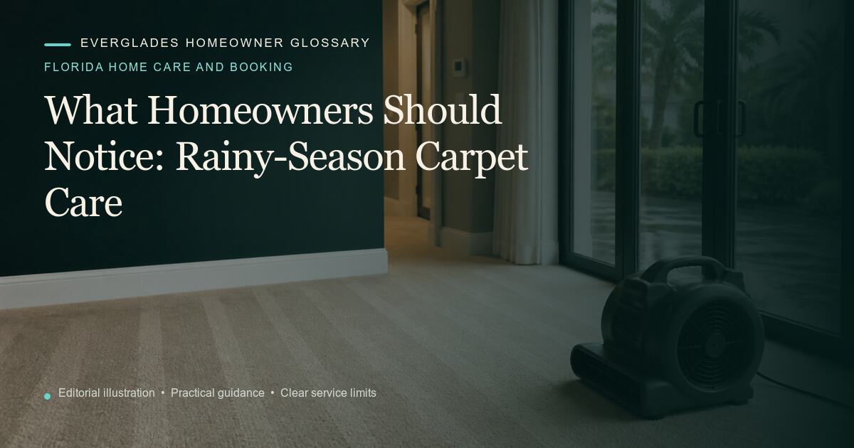 Editorial illustration for Rainy-Season Carpet Care, part of the florida home care and booking glossary.