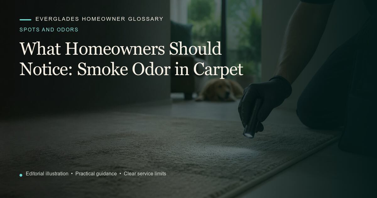 Editorial illustration for Smoke Odor in Carpet, part of the spots and odors glossary.