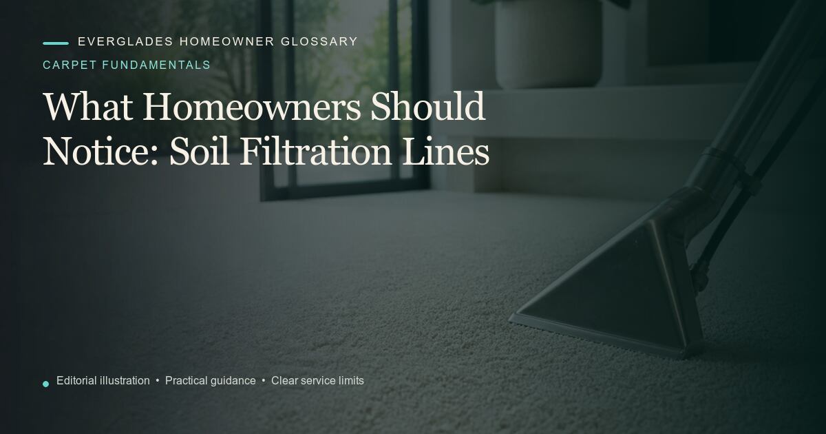 Editorial illustration for Soil Filtration Lines, part of the carpet fundamentals glossary.