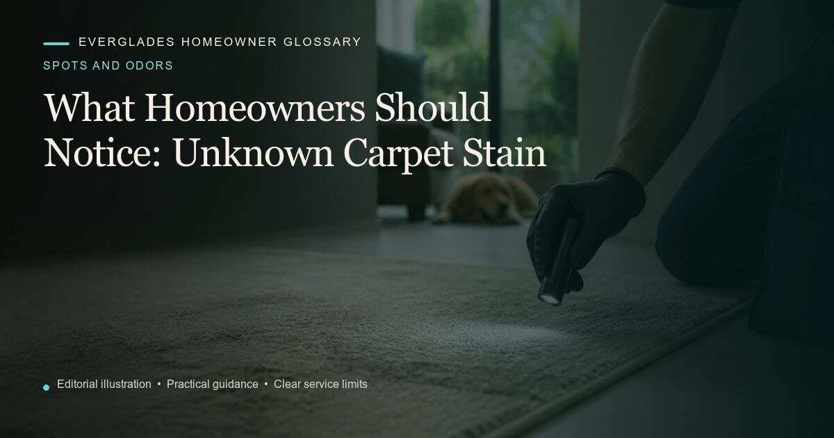Editorial illustration for Unknown Carpet Stain, part of the spots and odors glossary.