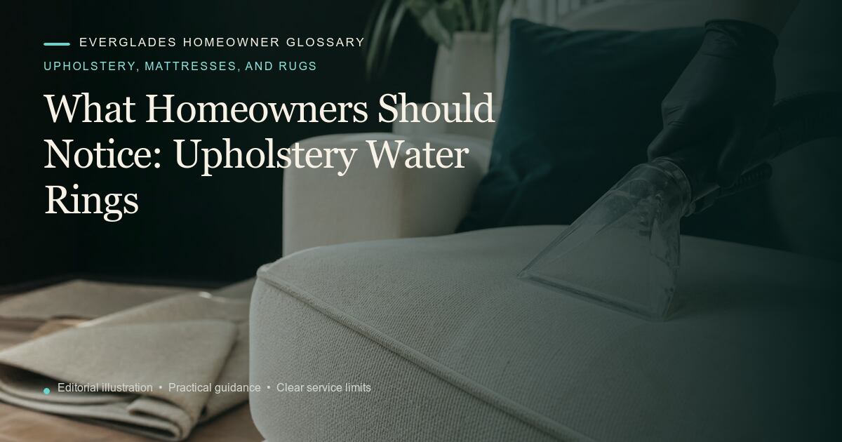Editorial illustration for Upholstery Water Rings, part of the upholstery, mattresses, and rugs glossary.