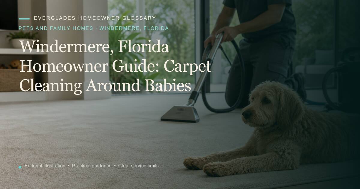 Editorial illustration for Carpet Cleaning Around Babies, part of the pets and family homes glossary for homeowners in Windermere, Florida.