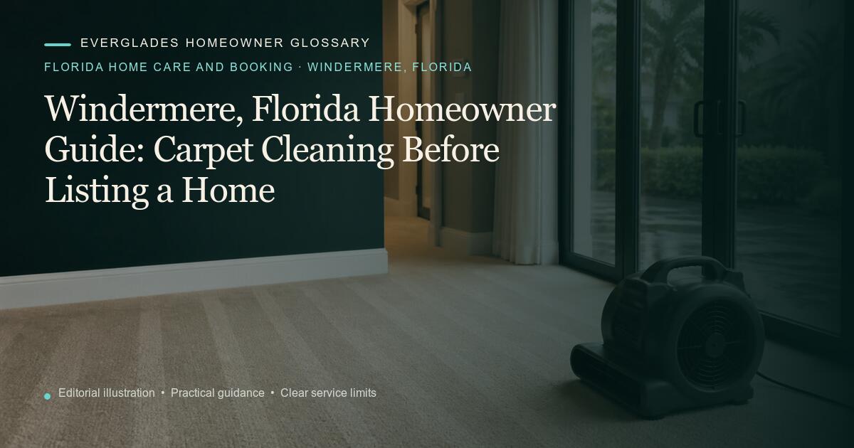 Editorial illustration for Carpet Cleaning Before Listing a Home, part of the florida home care and booking glossary for homeowners in Windermere, Florida.
